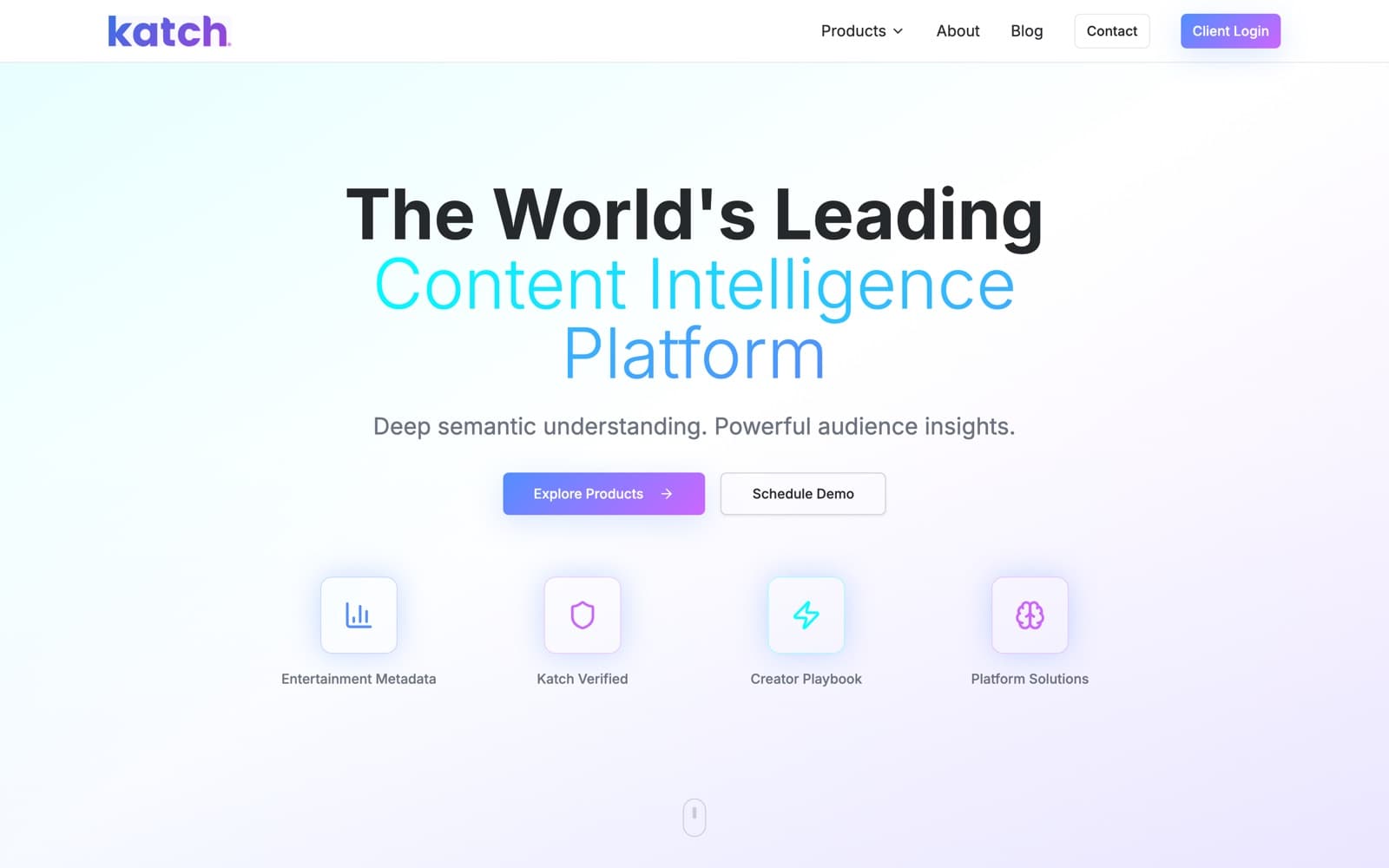 Katch Data marketing site showing the content intelligence platform
