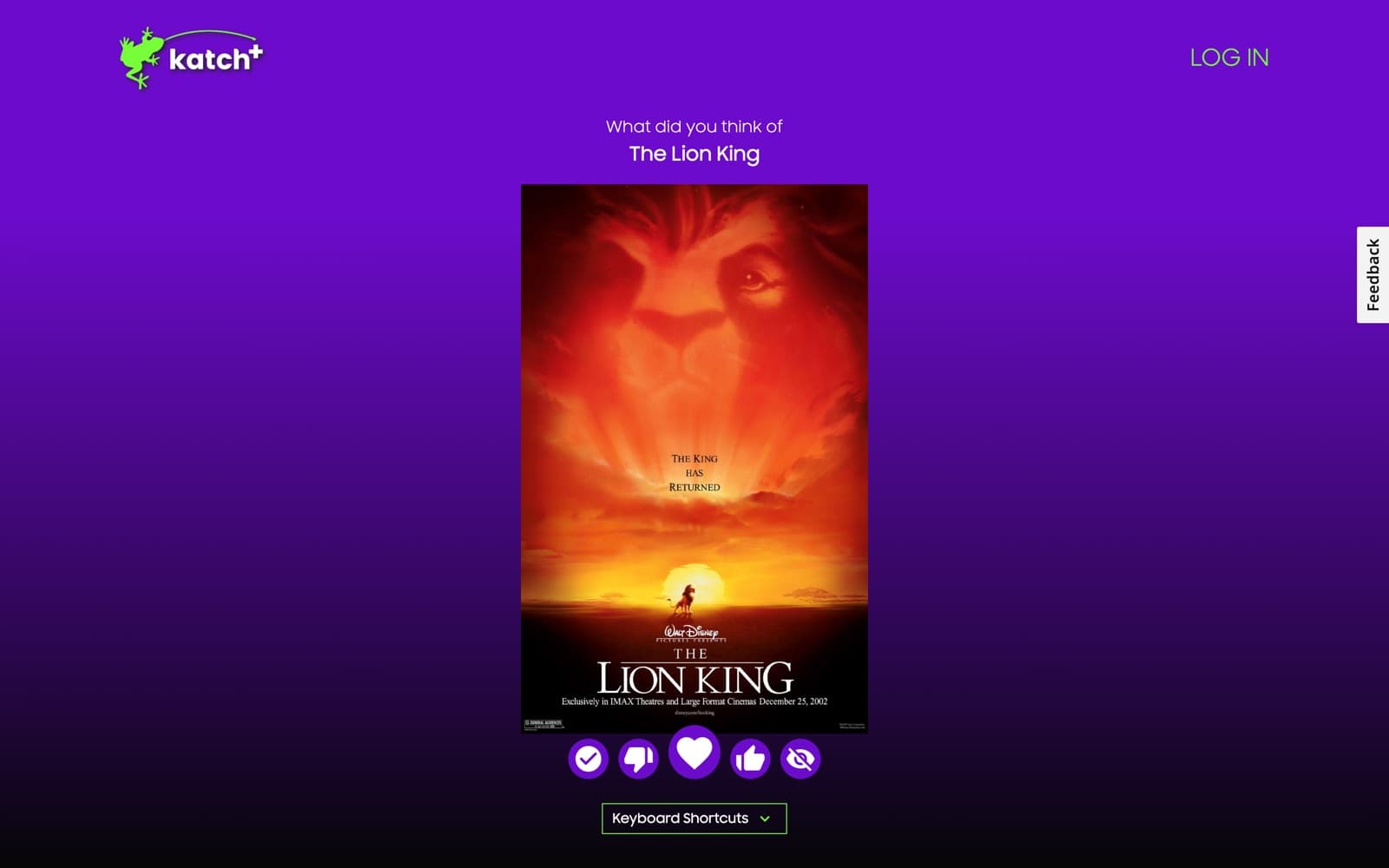 Katch Party rating a film poster with reaction buttons