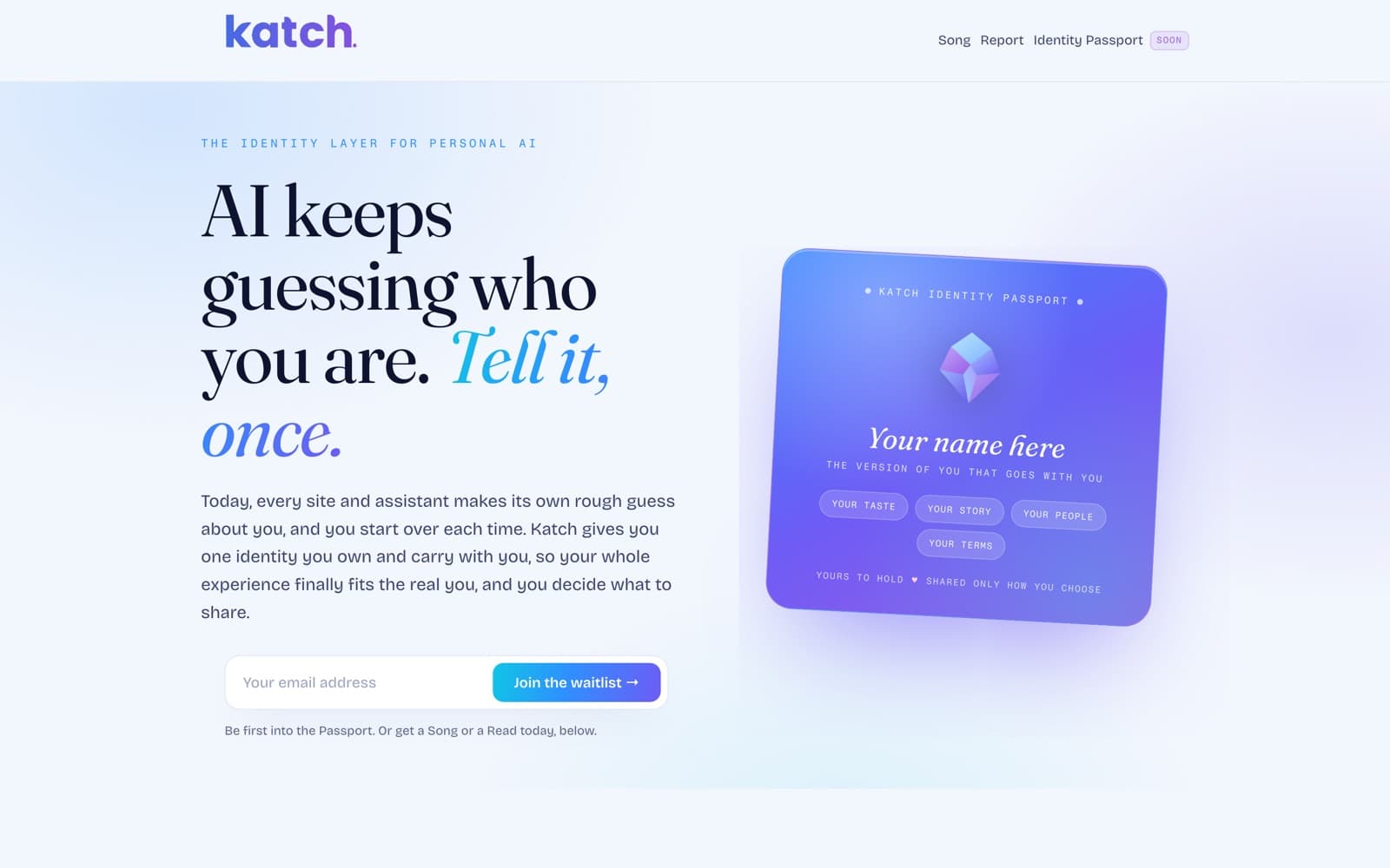 Katch Identity Passport landing page